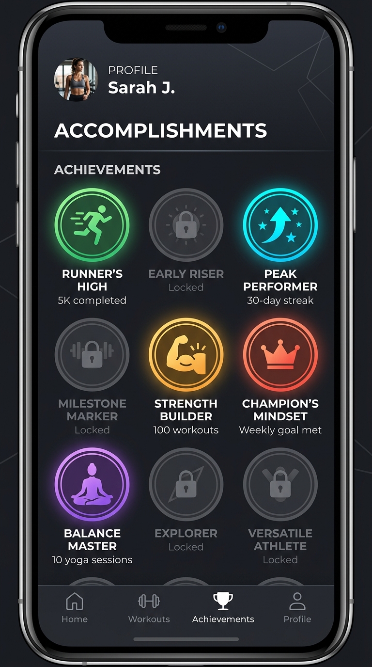 SmashTrack Achievements App Interface Mockup